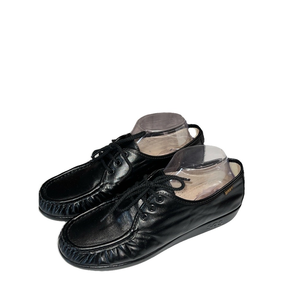 SAS Siesta Oxford Black Leather Lace Up Moccasin Loafers Women's 9M Excellent